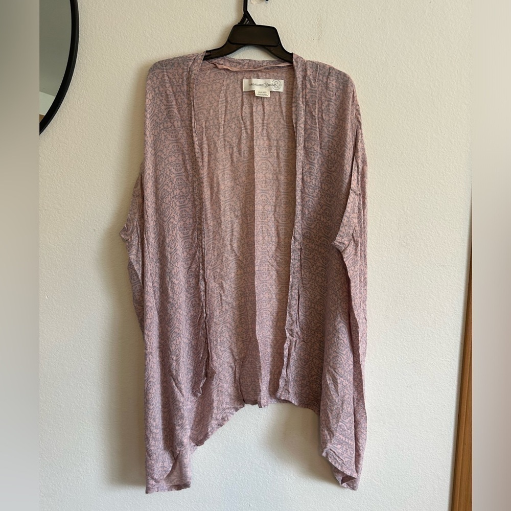 Treasure & Bond Draped Cardigan / kimono, one size gray and pink ombre